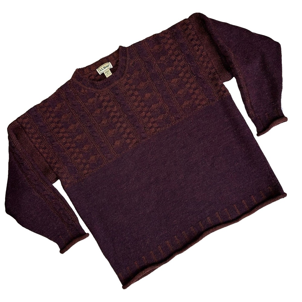 Rare Vtg 80s LL Bean Fisherman Knit Wool Sweater Ireland Men XL Tall Burgundy